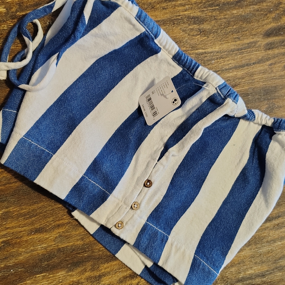 Free People Blue & White Striped Drawstring Hot Hot Hot Shorts - Picture 6 of 9